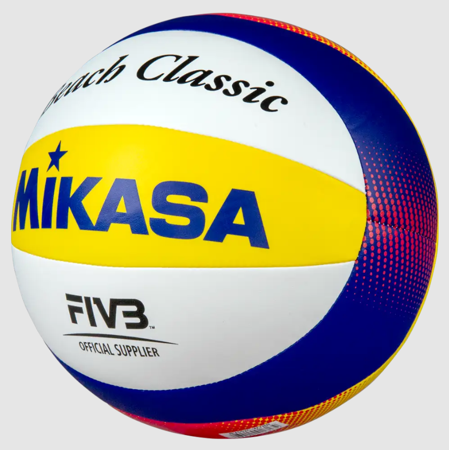 Outdoor Volleyball, Varsity Series - Beach Classic, Curved 10 Panel Design, Olympic Replica, Soft Stitched  Cover, Blue/Yellow/White