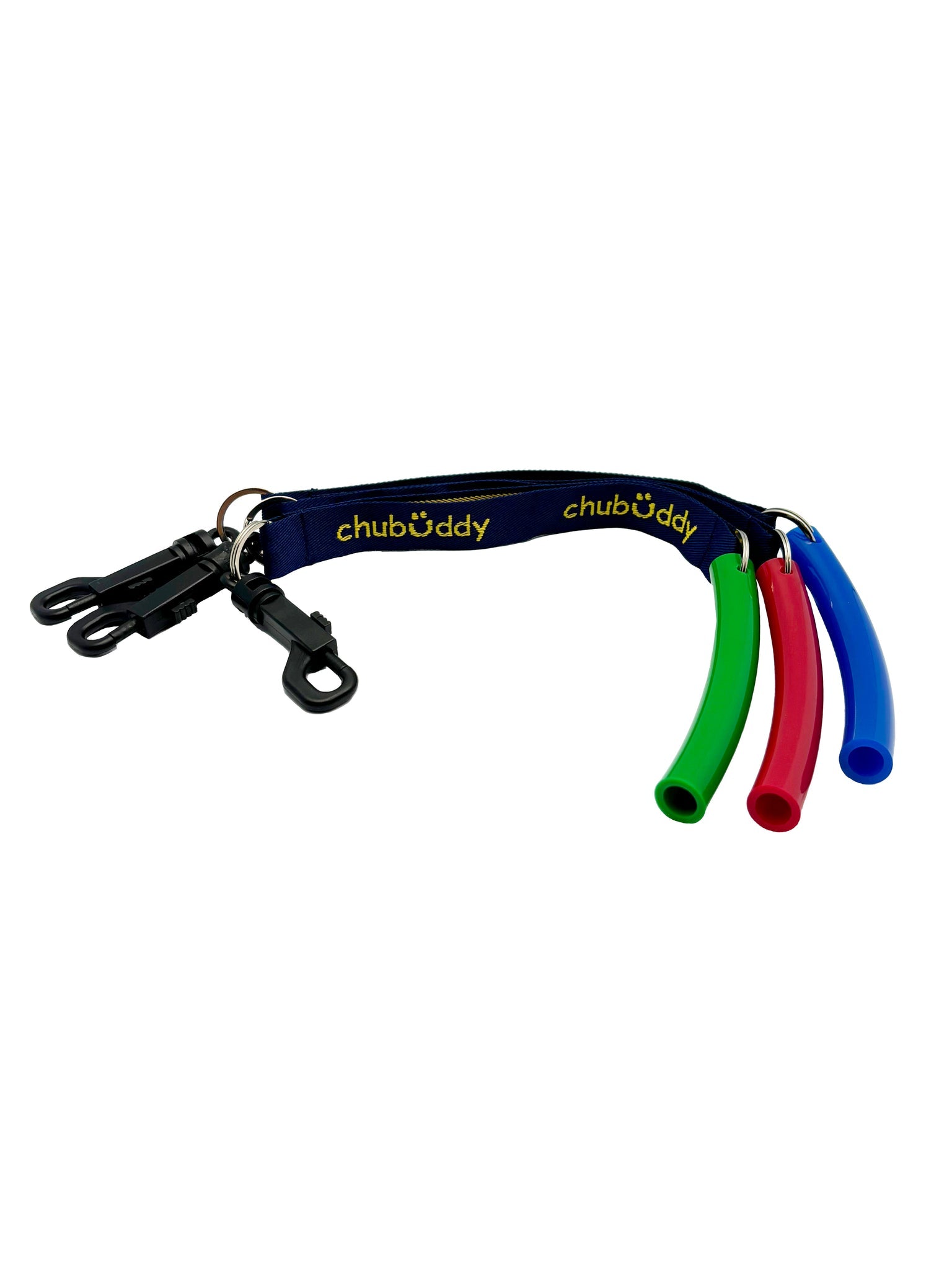 Special Needs Sensory Toy - 9/16" Big Red Tube, 9/16" Big Green Tube, 9/16" Big Blue Tube on 16" Neck Lanyard
