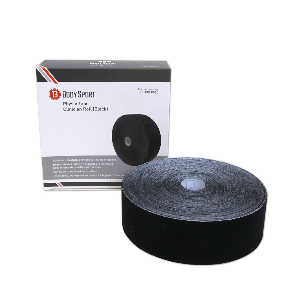 Body Sport Physio Tape Clinical Roll, 2" X 33 1/2 Yds, Black, Latex Free, Water Resistant