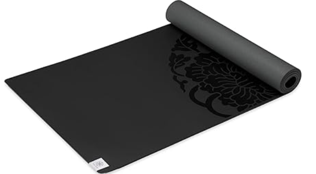 Gaiam Dry-Grip Yoga Mat - 5mm Thick Non-Slip Exercise & Fitness Mat for Standard or Hot Yoga, Pilates and Floor Workouts - Cushioned Support, Non-Slip Coat - 68 x 24 Inches - Black