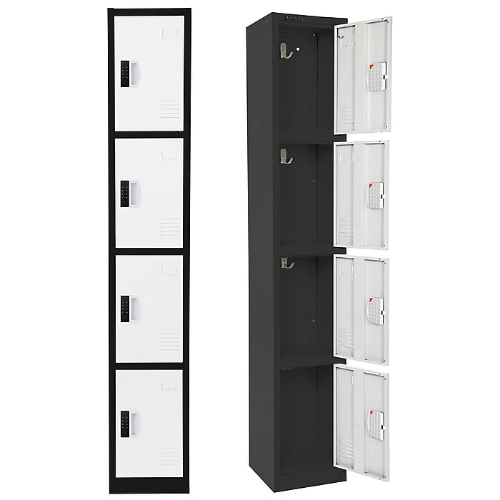 72" H x 12" W  4-Tier Steel Storage Locker with Digital Lock, Black and White
