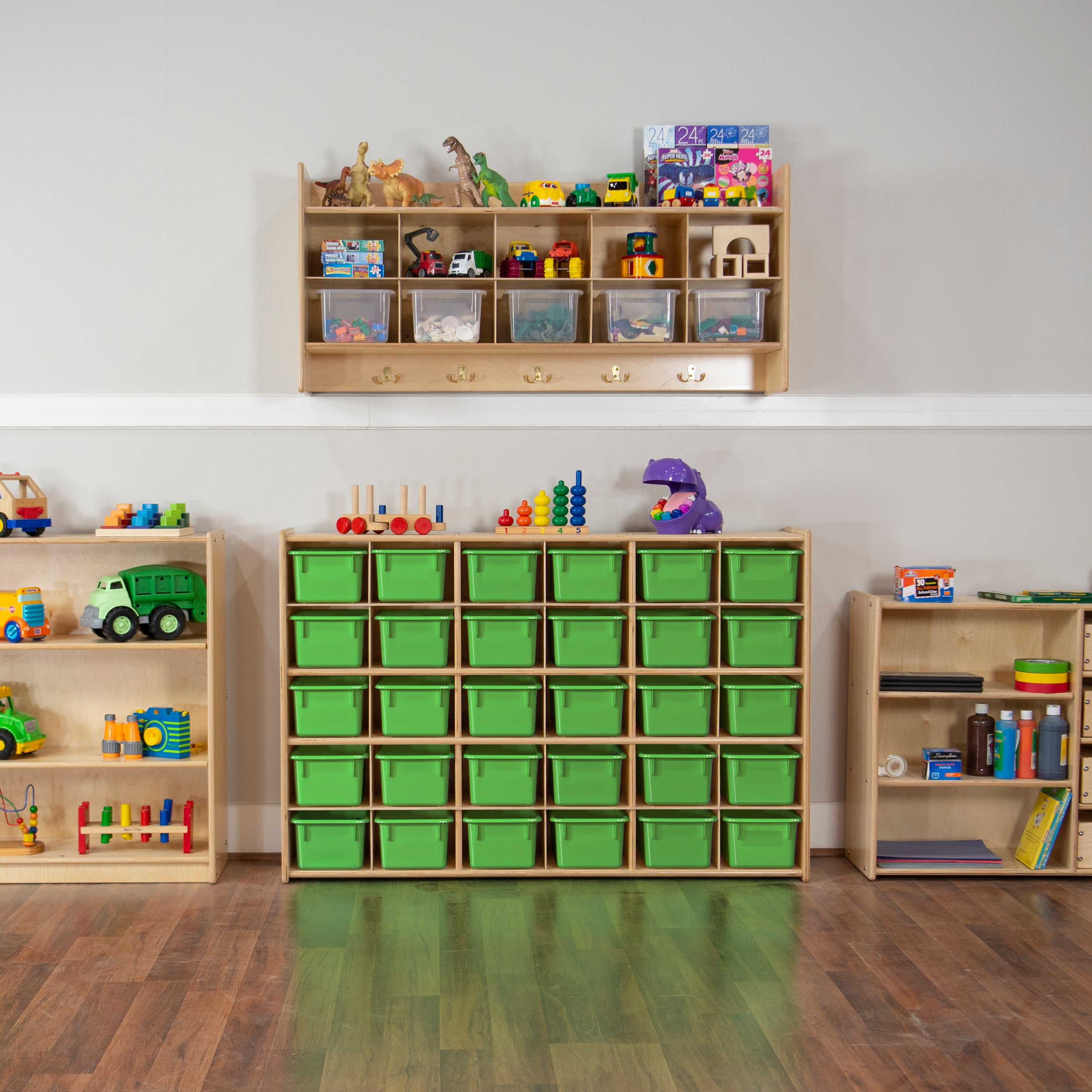 Contender Mobile 30 Tray Storage with Lime Green Trays - Assembled with Casters