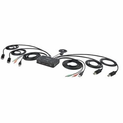 StarTech.com 2-Port Dual-Monitor DisplayPort Cable KVM Switch, 4K 60Hz, Compact KVM with 5ft/1.5m USB-a/DisplayPort/Audio Integrated Cables, Bus Power