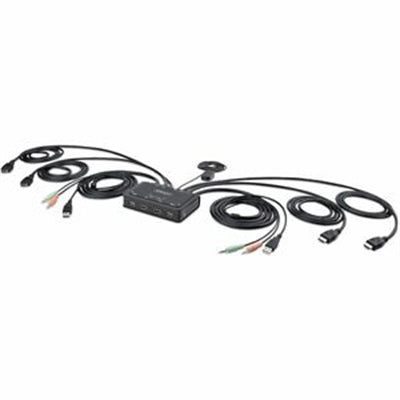 StarTech.com 2-Port Dual-Monitor HDMI Cable KVM Switch 4K 60Hz Compact KVM with 5ft/1.5m USB-a/HDMI/Audio Integrated Cables Bus Powered - Remote Push