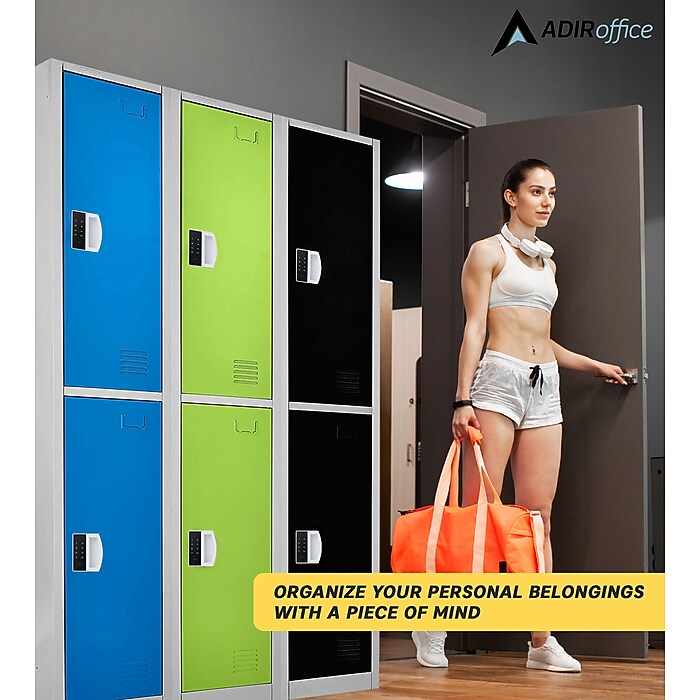 72" H x 12" W  2-Tier Steel Storage Locker with Digital Lock, Black, Pack of 4