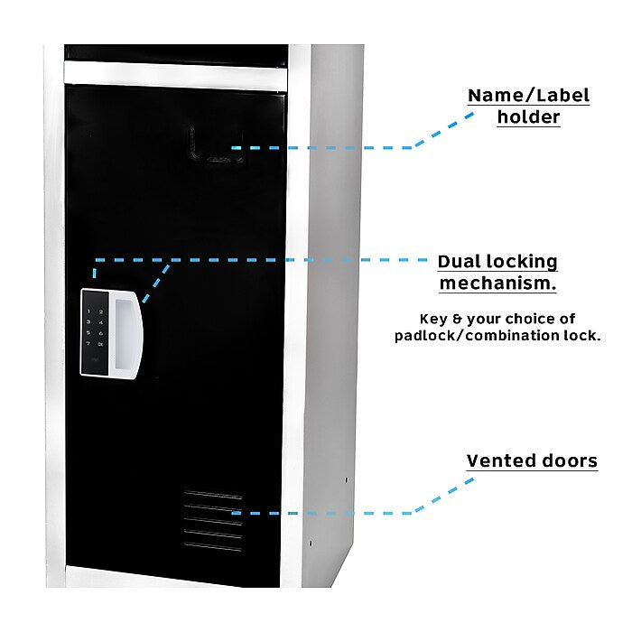 72" H x 12" W  Triple Tier Steel Storage Locker with Digital Lock, Black