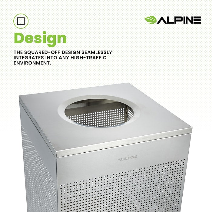 40 Gallon Stainless Steel Square Perforated Decorative Waste Receptacle