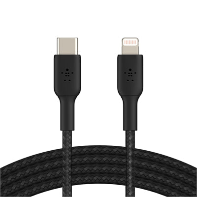 Belkin Braided 2m USB-C to Lightning MFI-Certified Cable for Apple iPhone BLK