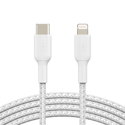 BELKIN CAA004bt2MWH BOOST CHARGE White Braided USB-C to Lightning Cable 6.56 Ft. (2.0 M)
