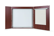 MasterVision 3-in-1 Magnetic Platinum Plus Dry Erase Conference Cabinet  4"x4", Cherry, 2 Door