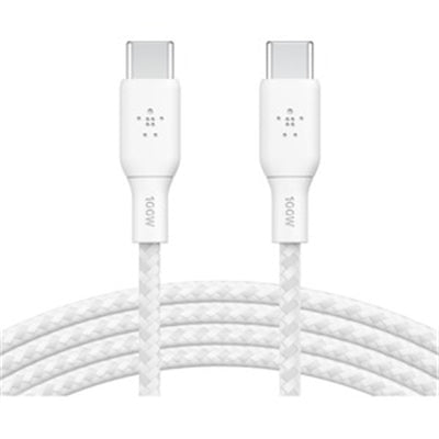 Belkin BoostCharge Braided USB-C to USB-C Cable (2m/6.6ft) - White (CAB014bt2MWH),100W,480Mbps,30K+,Samsung Galaxy,iPad,MacBook,Google,OPPO,Nokia,2YR