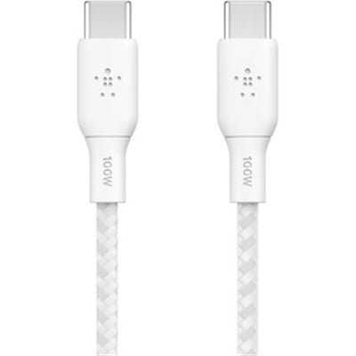 Belkin BoostCharge USB-C to USB-C Cable (3M) - White (CAB014bt3MWH),100W,480Mbps,30K+ Bend,Double Braided,Samsung Galaxy,iPad,MacBook,2 Years Warranty