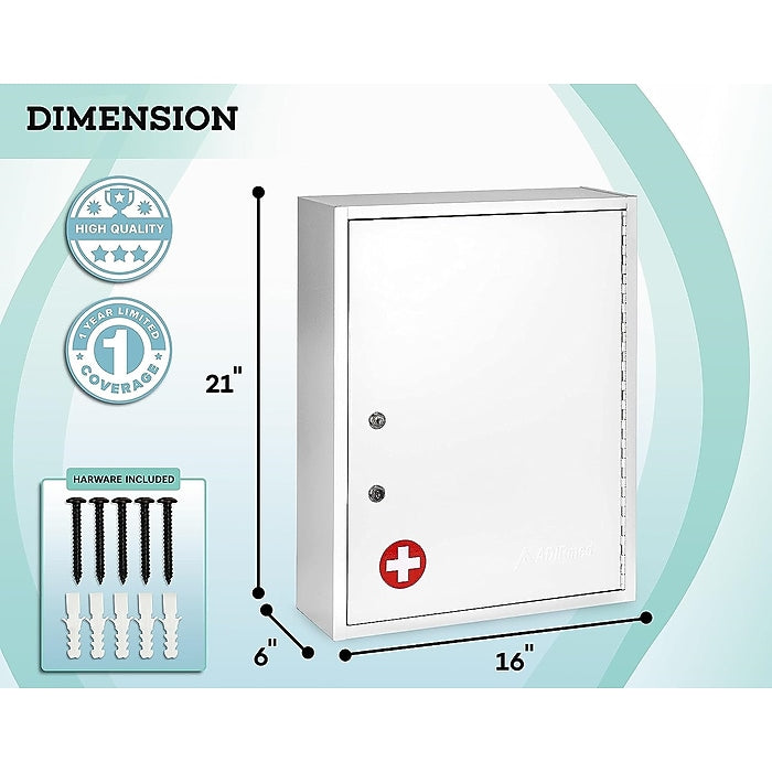 21 in. H x 16 in. W x 6 in. D Large Dual Lock Surface-Mount Medical Security Cabinet in White