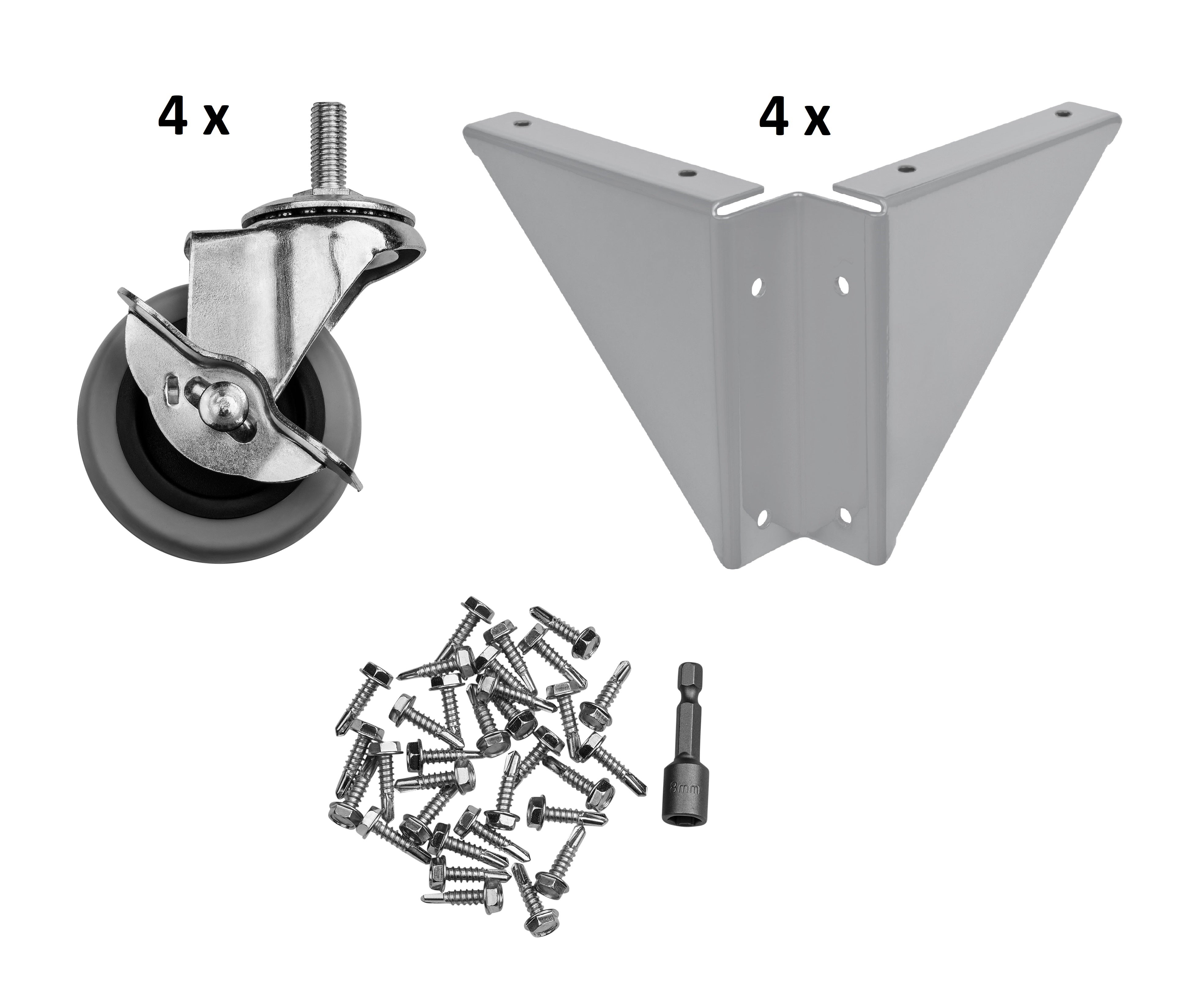 NPS® Set of 4 Casters and Gussets for HDTD8 and SLTD8 Tables