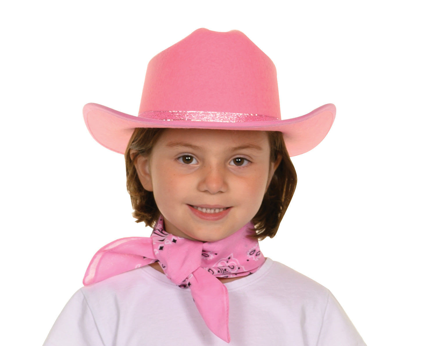 Jr. Cowboy Hat With Rodeo Texas Shape Logo, Pink, Sparkle Ribbon And Bandanna
