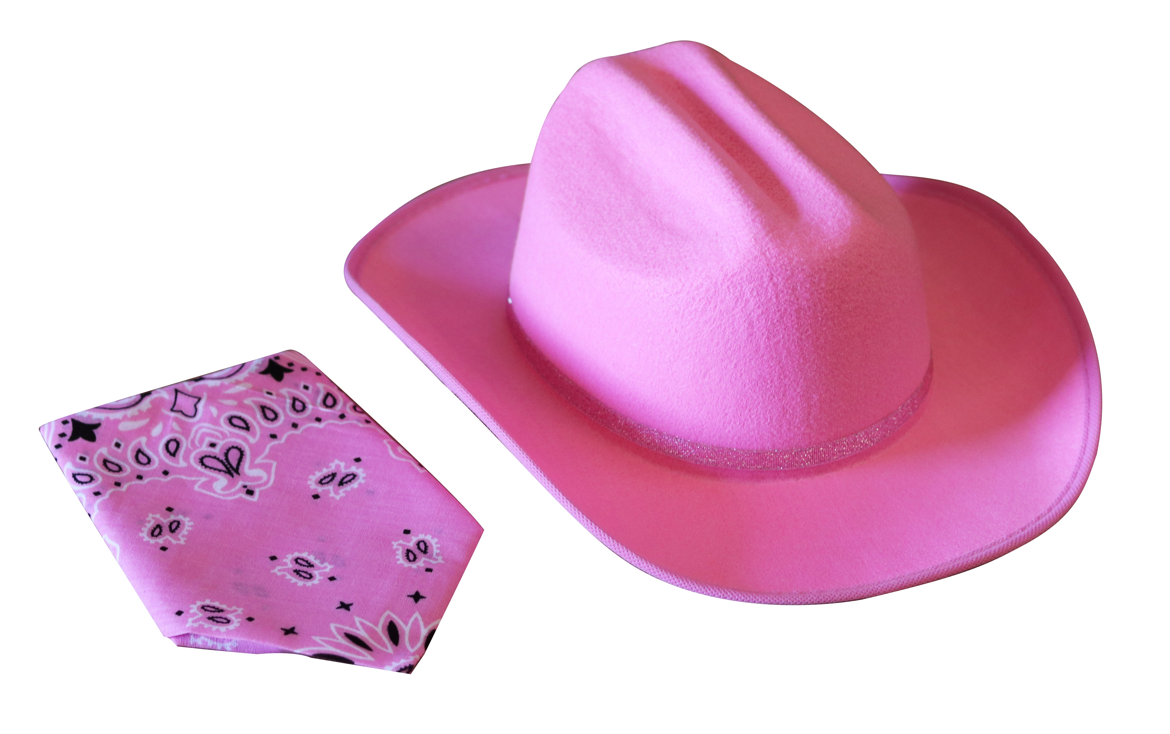 Jr. Cowboy Hat With Rodeo Texas Shape Logo, Pink, Sparkle Ribbon And Bandanna