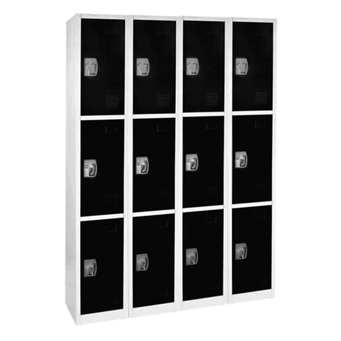 72 in. x 12 in. x 12 in. Triple-Compartment Steel Tier Key Lock Storage Locker in Black (4-Pack)