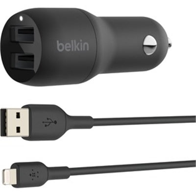 BELKIN CCD001BT1MBK Black BOOST CHARGE Dual USB-a Car Charger 24W + USB-a to Lightning Cable