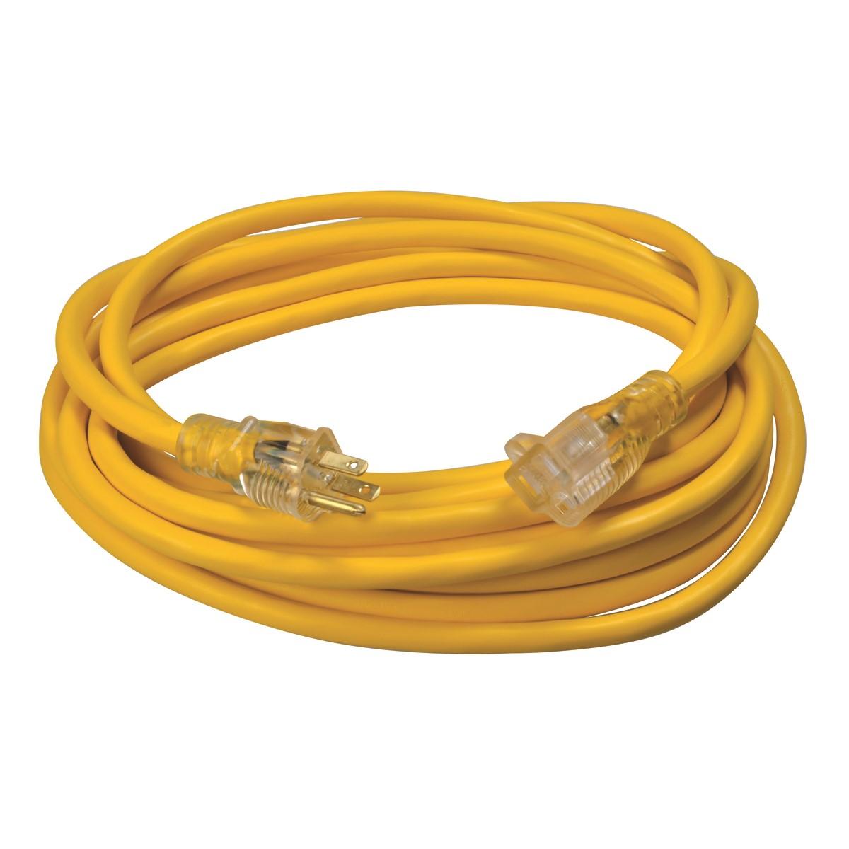 Extension Cord, 12/3 SJTW Yellow Ext Cord Lighted End