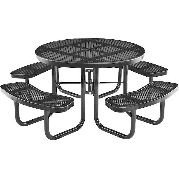 Perforated Punched Steel Portable Picnic Table, Round, 46inch (Black)