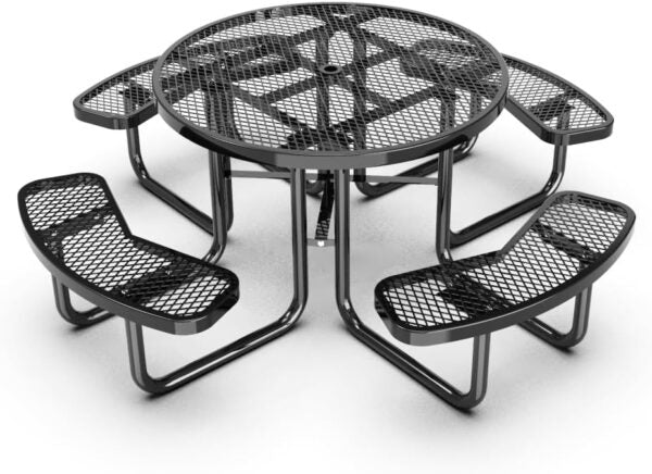 46" Steel Round Picnic Table, Expanded, Metal Outdoor Table,(Black)