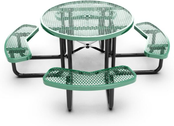 46" Steel Round Picnic Table, Expanded, Metal Outdoor Table (Green)