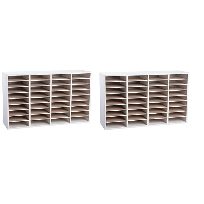 Wood Adjustable 36 Compartment Literature Organizer, White 2 Pack