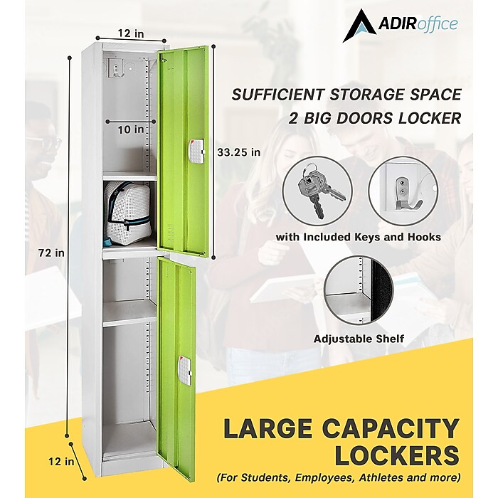 72" H x 12" W  2-Tier Steel Storage Locker with Digital Lock, Green