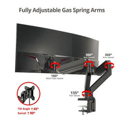 SIIG Dual Monitor Heavy-Duty Premium Aluminum Gas Spring Desk Mount - 17 to 35&amp;quot;