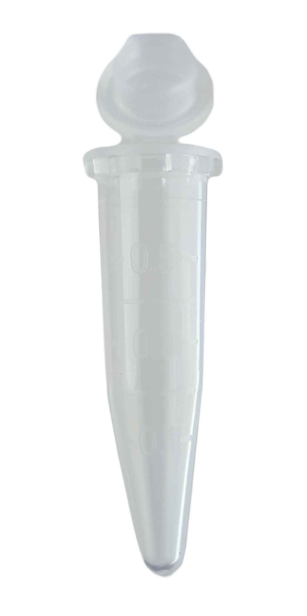 Centrifuge Tube Polypropylene 0.5ml with attached thumb cap graduated at 0.1ml up to 0.5ml Size 7.8x30mm. Frosted Writing Area Neutral Color Non-Sterile Pack 1000.