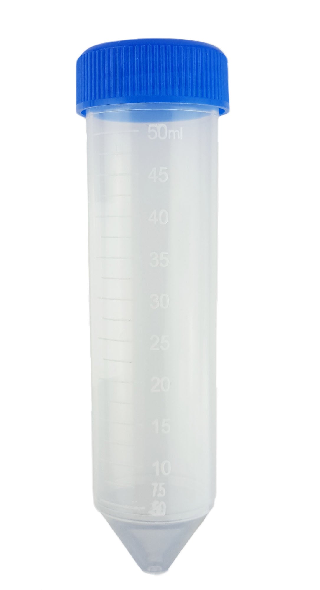 Centrifuge Tube Polypropylene 50ml with blue cap printed graduations in 2.5ml 5 to 50ml. Size 30x115mm. Non-Sterile Pack 50.