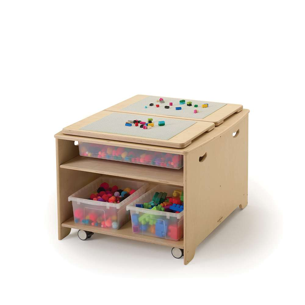 Seoras Birch Double Wide Sensory Table with Clear Tubs - Preschool (with Casters) - 23"H x 37.5"W x 31"D
