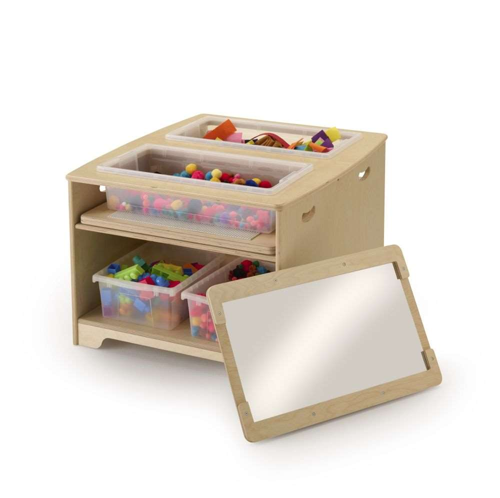 Seoras Birch Double Wide Sensory Table with Clear Tubs - Preschool - 23"H x 37.5"W x 31"D