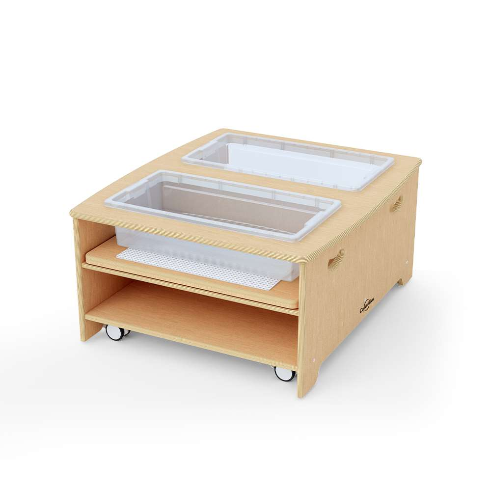 Seoras Birch Double Wide Sensory Table - Toddler (with Casters) - 17"H x 37.5"W x 31"D
