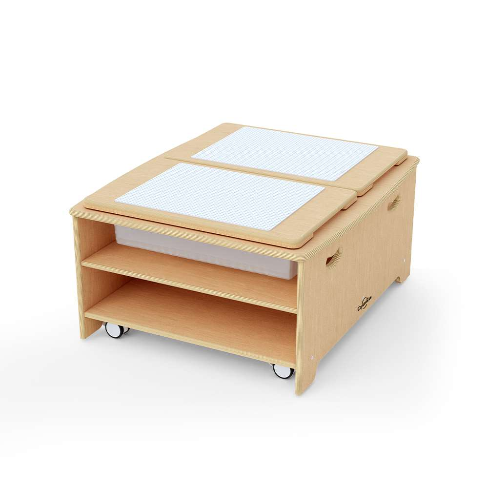 Seoras Birch Double Wide Sensory Table - Toddler (with Casters) - 17"H x 37.5"W x 31"D