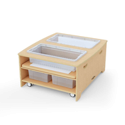 Seoras Birch Double Wide Sensory Table with Clear Tubs - Toddler (with Casters) - 17"H x 37.5"W x 31"D