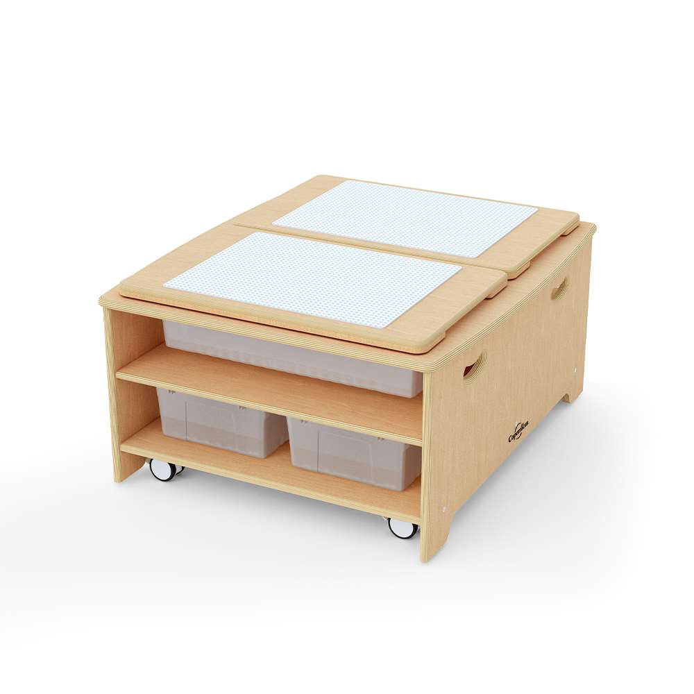 Seoras Birch Double Wide Sensory Table with Clear Tubs - Toddler (with Casters) - 17"H x 37.5"W x 31"D