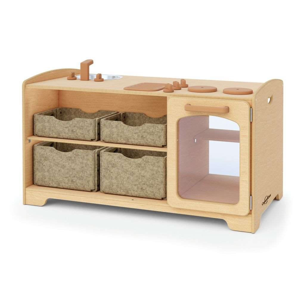 Seoras Kitchen Island with Softouch Storage Bins - Preschool - 28"H x 48.25"W x 30"D