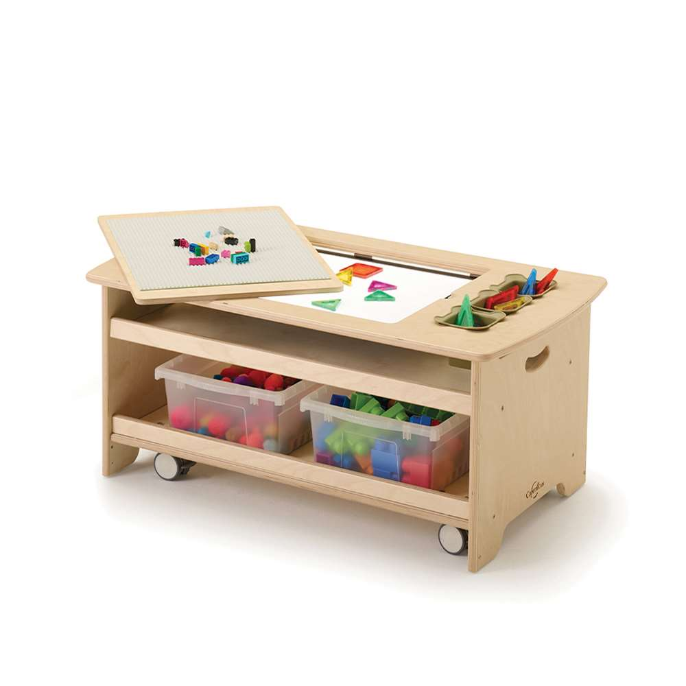 Seoras Birch Sensory Light Table with Clear Tubs Premium Model - Toddler (with Casters) - 17"H x 38.5"W x 22"D