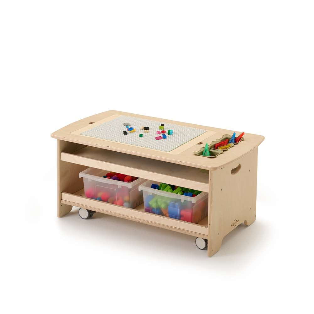 Seoras Birch Sensory Light Table with Clear Tubs Premium Model - Toddler (with Casters) - 17"H x 38.5"W x 22"D