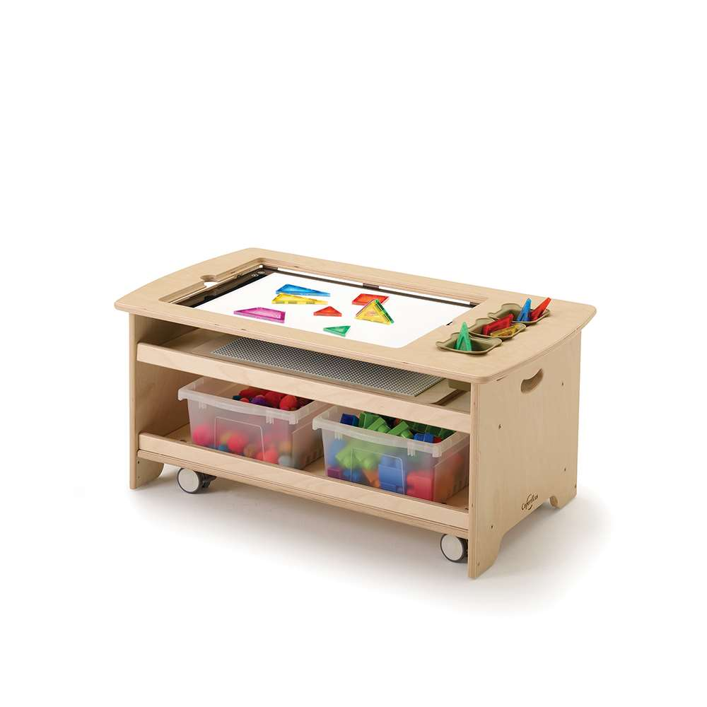 Seoras Birch Sensory Light Table with Clear Tubs Premium Model - Toddler (with Casters) - 17"H x 38.5"W x 22"D