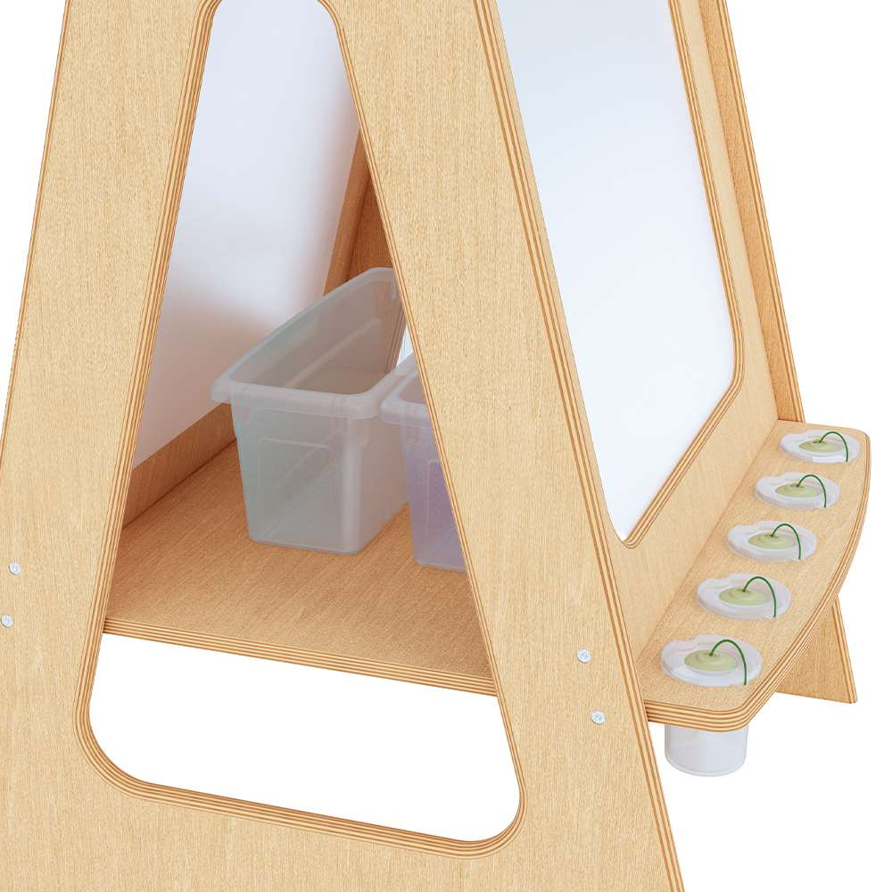 Seoras Birch Double Sided Painting Easel with Clear Tubs - 44.25"H x 29.25"W x 26.25"D