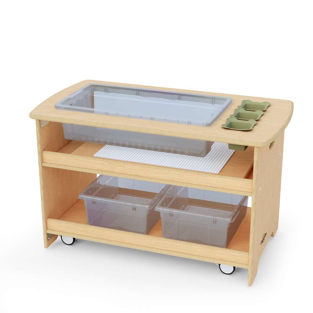 Seoras Birch Sensory Table with Clear Tubs - Preschool (with Casters) - 23"H x 38.5"W x 21"D