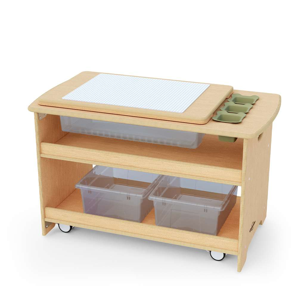 Seoras Birch Sensory Table with Clear Tubs - Preschool (with Casters) - 23"H x 38.5"W x 21"D