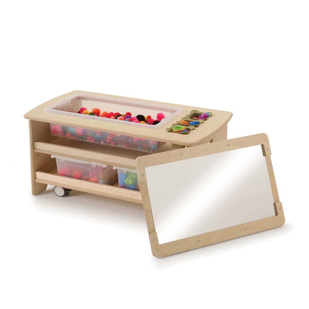 Seoras Birch Sensory Table with Clear Tubs - Toddler (with Casters) - 17"H x 38.5"W x 21"D
