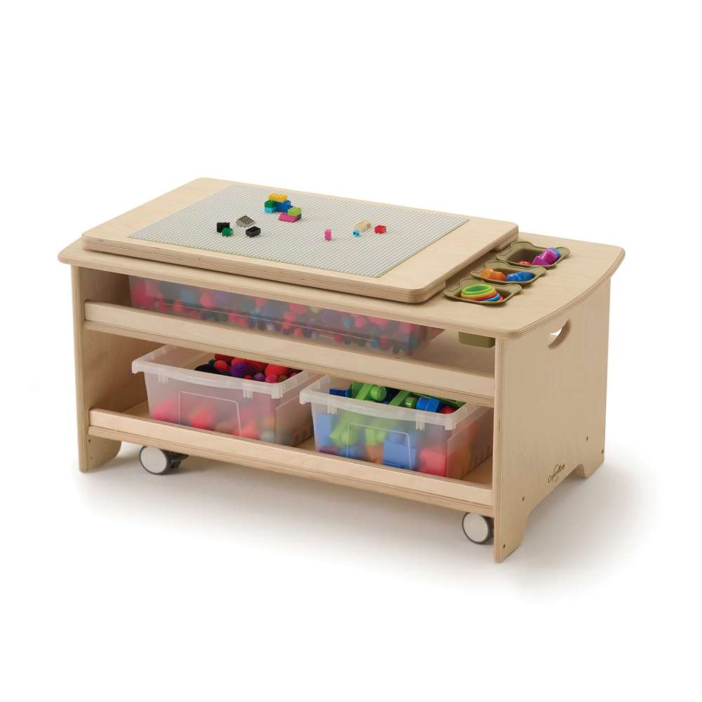 Seoras Birch Sensory Table with Clear Tubs - Toddler (with Casters) - 17"H x 38.5"W x 21"D