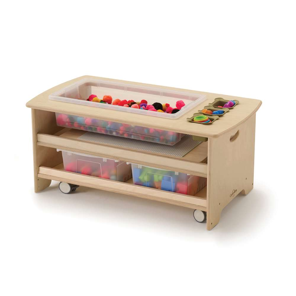 Seoras Birch Sensory Table with Clear Tubs - Toddler (with Casters) - 17"H x 38.5"W x 21"D
