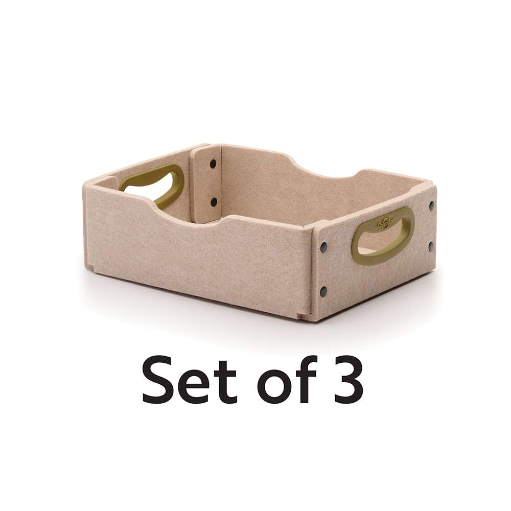 Sand Stubby Softouch Storage Bin Kit- Set of 3 (Each: 4.25"H x 13.75"W x 10.25"D)