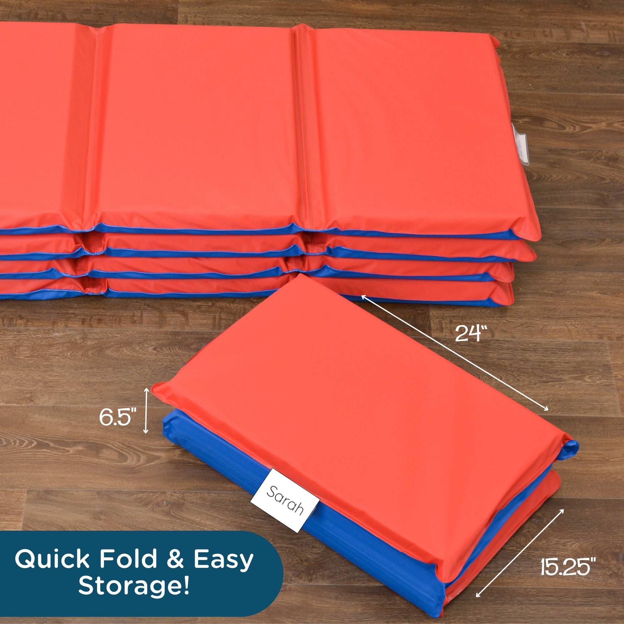 2" Infection Control 3 Section Folding Rest Mat - Set of 5 - Red/Blue