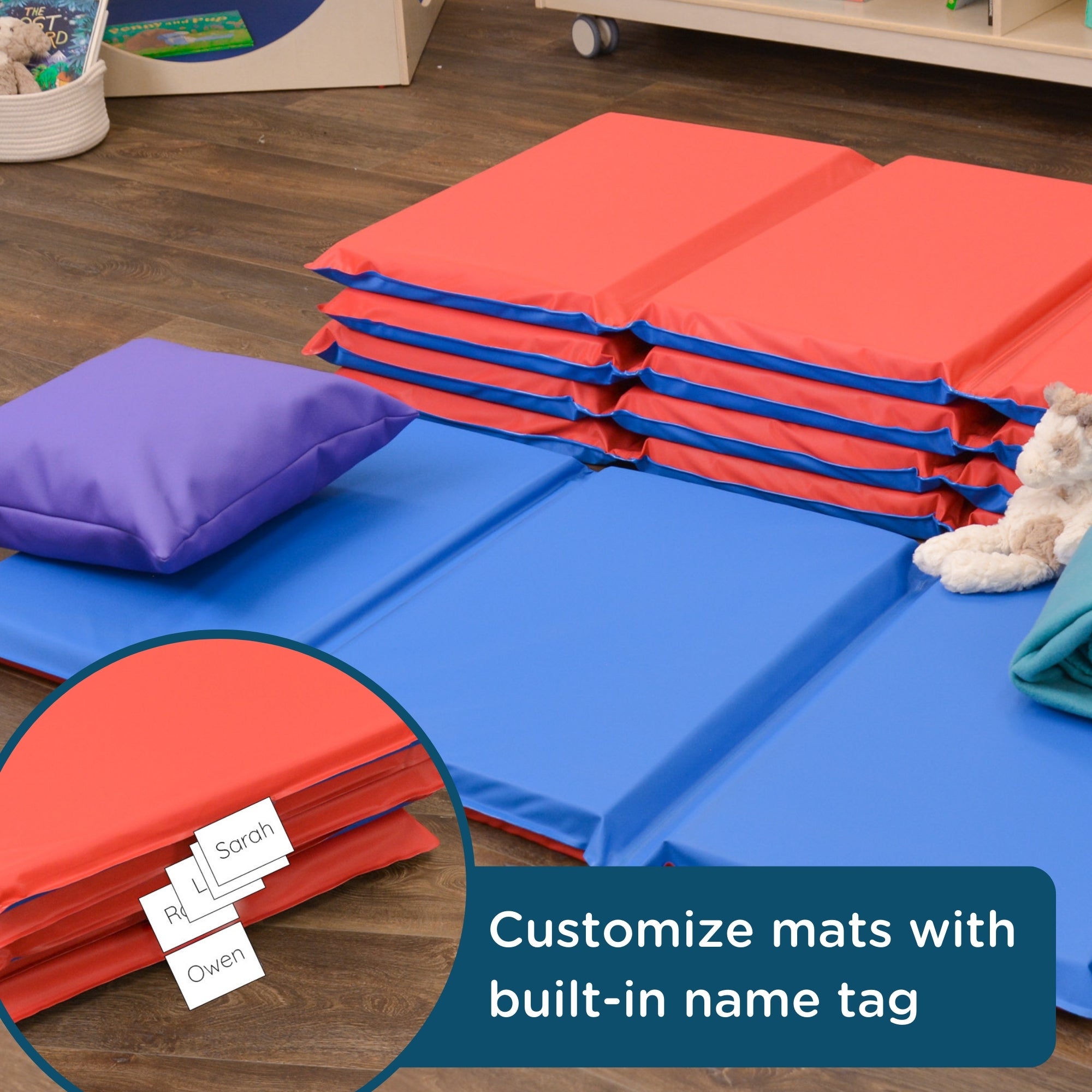2" Infection Control 3 Section Folding Rest Mat - Set of 5 - Red/Blue